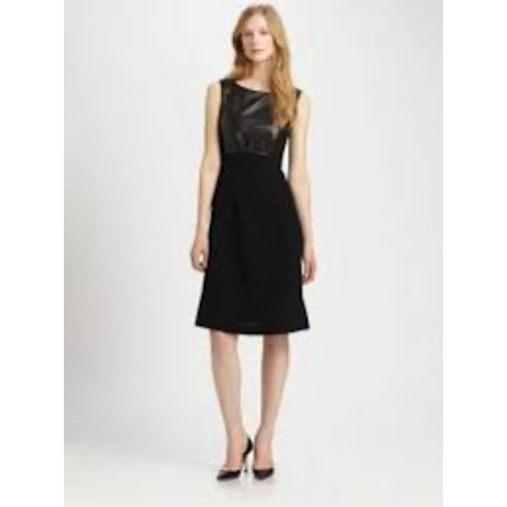 Lafayette 148 New York Black Leather Bodice Dress Size 10
